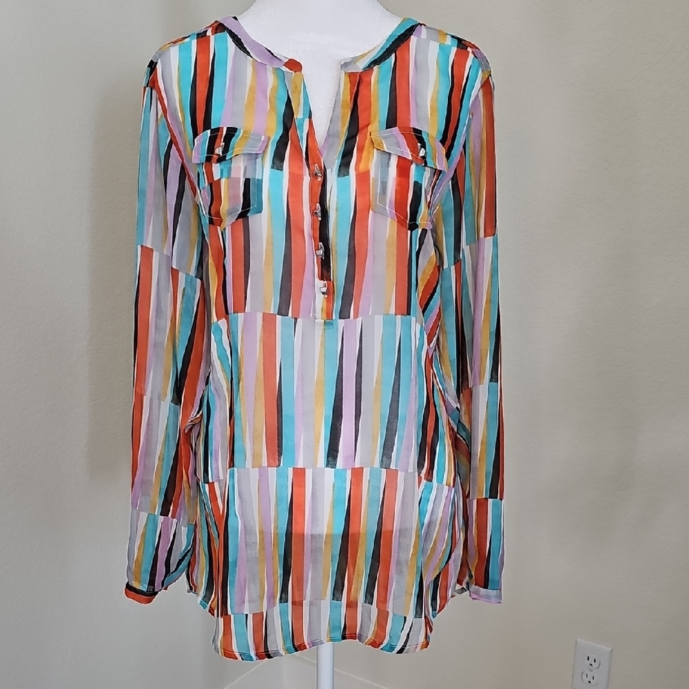 Ariat Sheer Long Sleeve Blouse Multicolor Women's Sz M - Picture 1 of 10